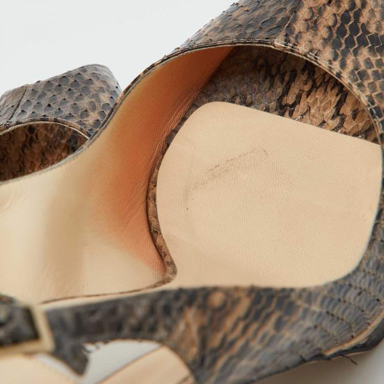 Pre Owned Jimmy Choo Brown/Black Snakeskin Leather Clue Platform Sandals Size 41