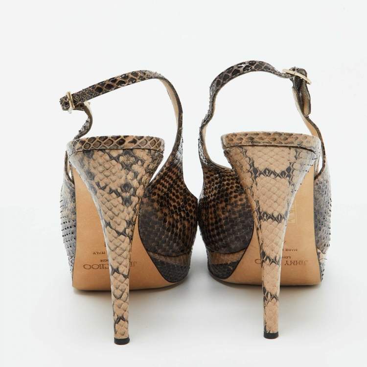 Pre Owned Jimmy Choo Brown/Black Snakeskin Leather Clue Platform Sandals Size 41
