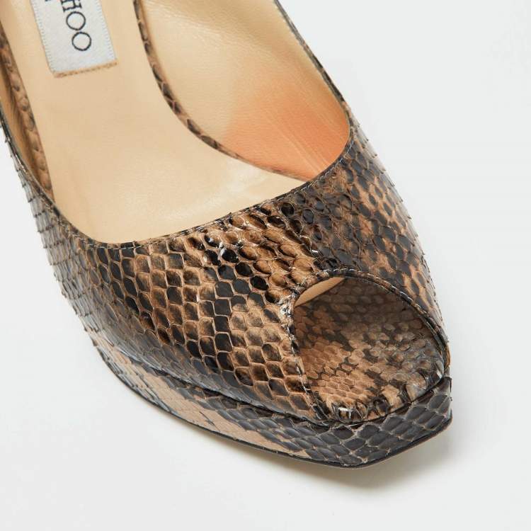 Pre Owned Jimmy Choo Brown/Black Snakeskin Leather Clue Platform Sandals Size 41