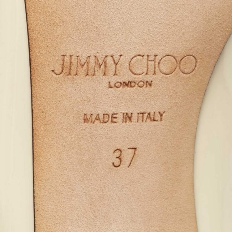 Pre Owned Jimmy Choo White Patent Leather Crystal Embellished Bing Pointed Toe Mules Size 37