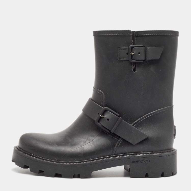 Pre Owned Jimmy Choo Black Rubber Rain Boots Size 40