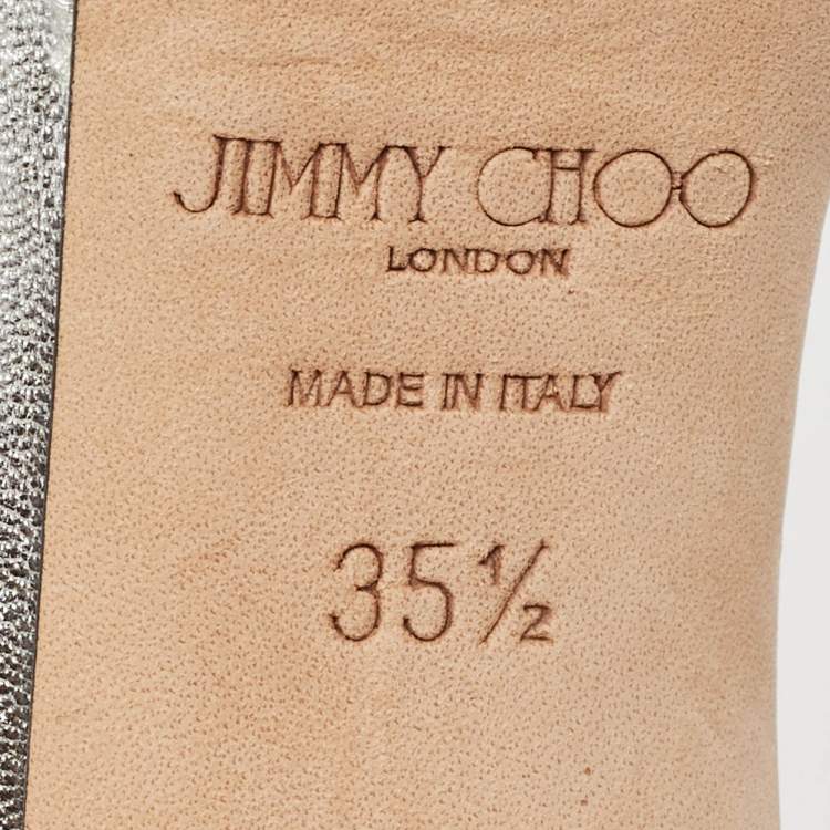 Pre Owned Jimmy Choo Silver Leather Lilah Ankle Strap Sandals Size 35.5