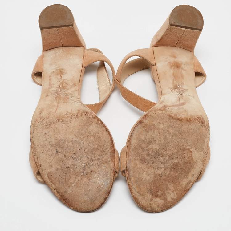 Pre Owned Jimmy Choo Beige Suede Ankle Strap Sandals Size 41