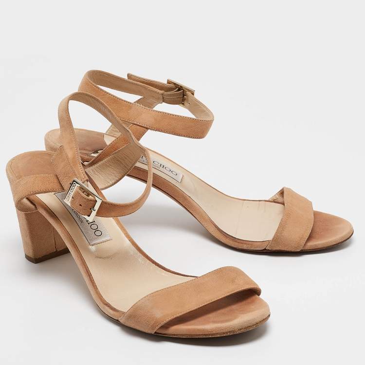 Pre Owned Jimmy Choo Beige Suede Ankle Strap Sandals Size 41