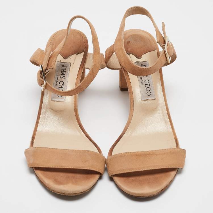 Pre Owned Jimmy Choo Beige Suede Ankle Strap Sandals Size 41