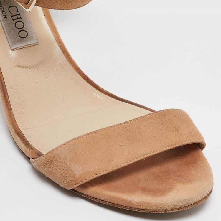 Pre Owned Jimmy Choo Beige Suede Ankle Strap Sandals Size 41