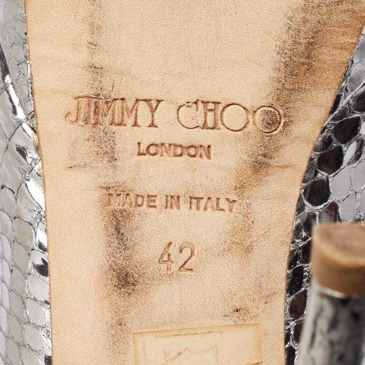 Pre Owned Jimmy Choo Metallic Snakeskin Embossed Leather Platform Slingback Sandals Size 42