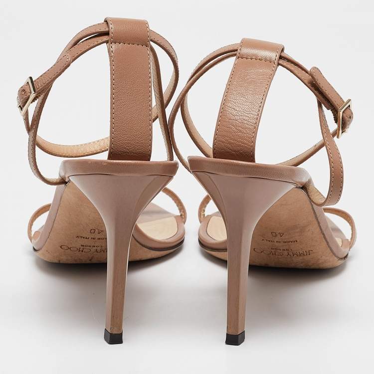 Pre Owned Jimmy Choo Beige Leather Minny Ankle Strap Sandals Size 40