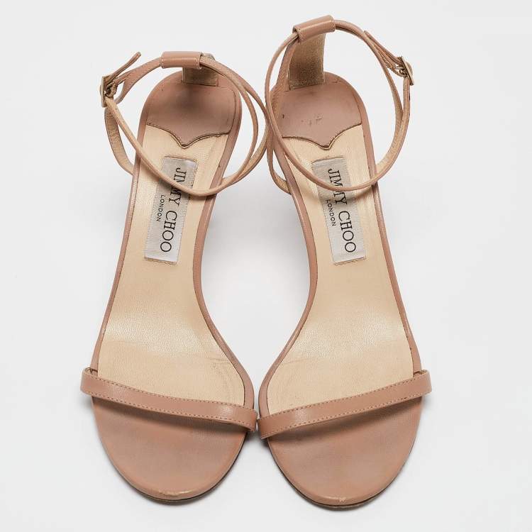 Pre Owned Jimmy Choo Beige Leather Minny Ankle Strap Sandals Size 40