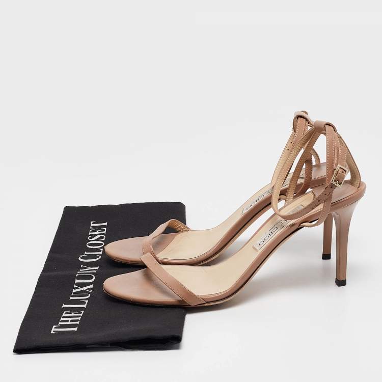 Pre Owned Jimmy Choo Beige Leather Minny Ankle Strap Sandals Size 40