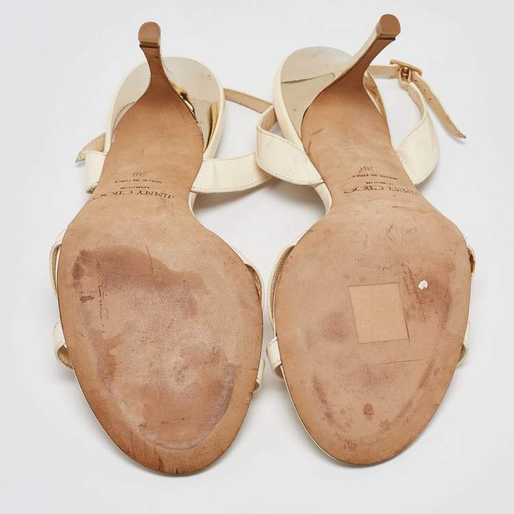 Pre Owned Jimmy Choo Cream Patent Leather Ankle Strap Sandals Size 38