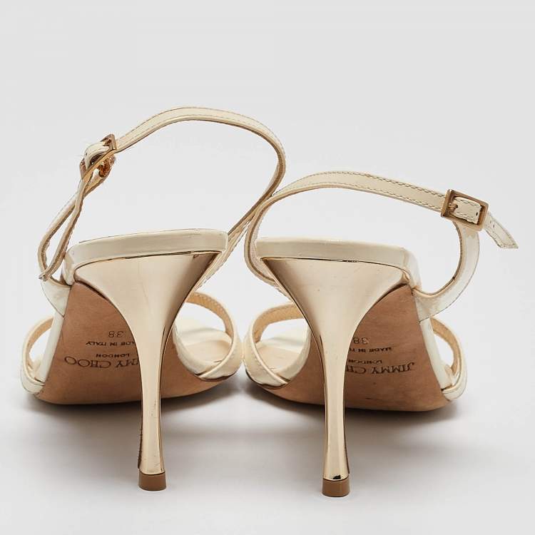 Pre Owned Jimmy Choo Cream Patent Leather Ankle Strap Sandals Size 38