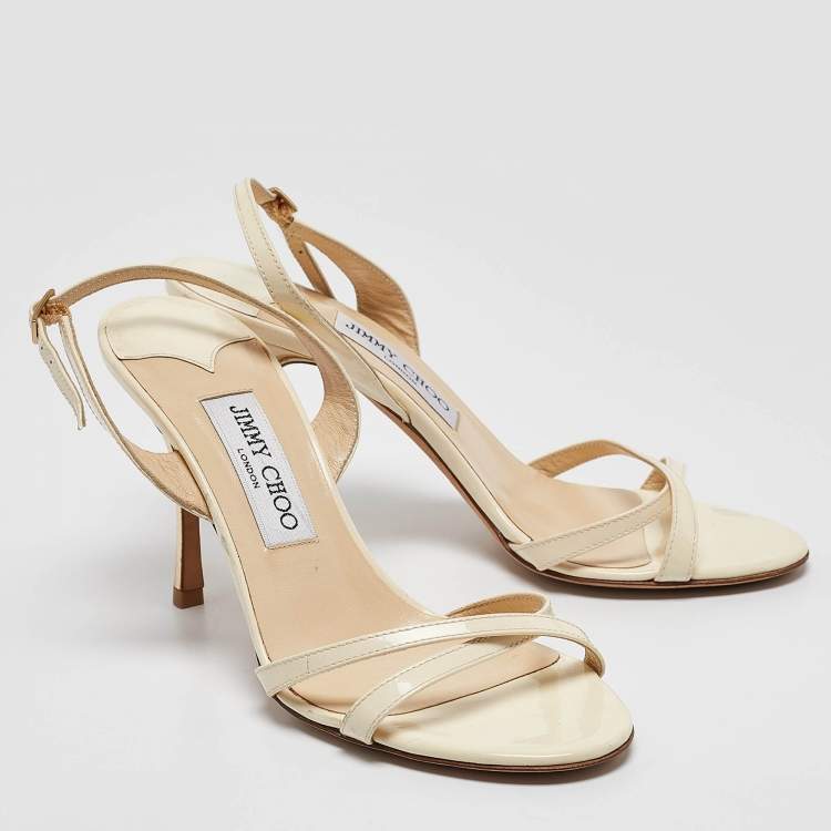 Pre Owned Jimmy Choo Cream Patent Leather Ankle Strap Sandals Size 38