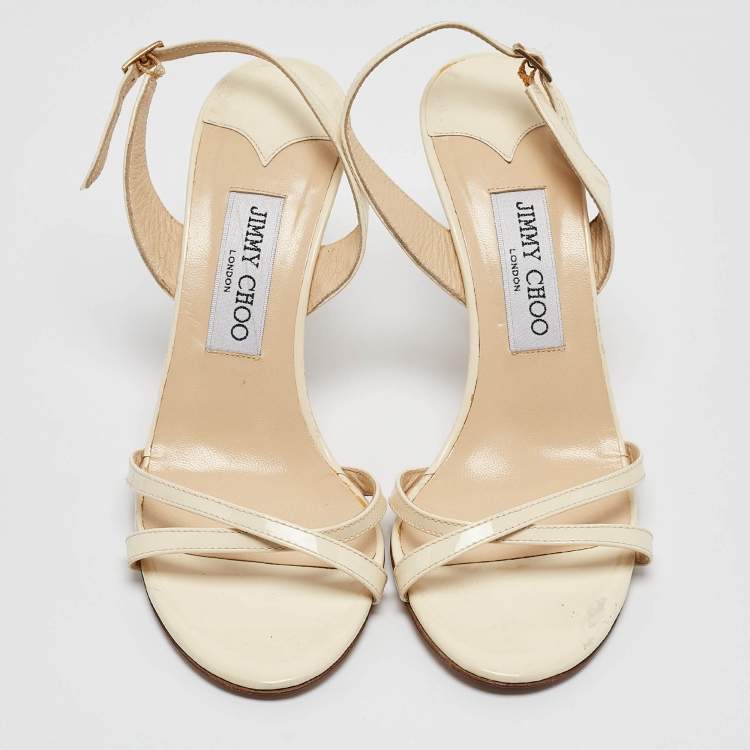 Pre Owned Jimmy Choo Cream Patent Leather Ankle Strap Sandals Size 38