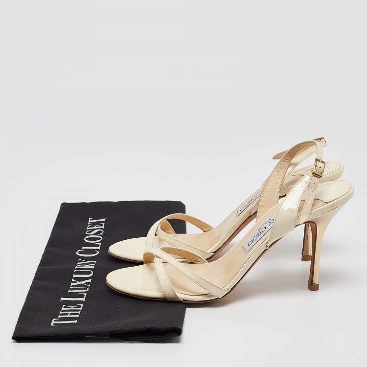 Pre Owned Jimmy Choo Cream Patent Leather Ankle Strap Sandals Size 38