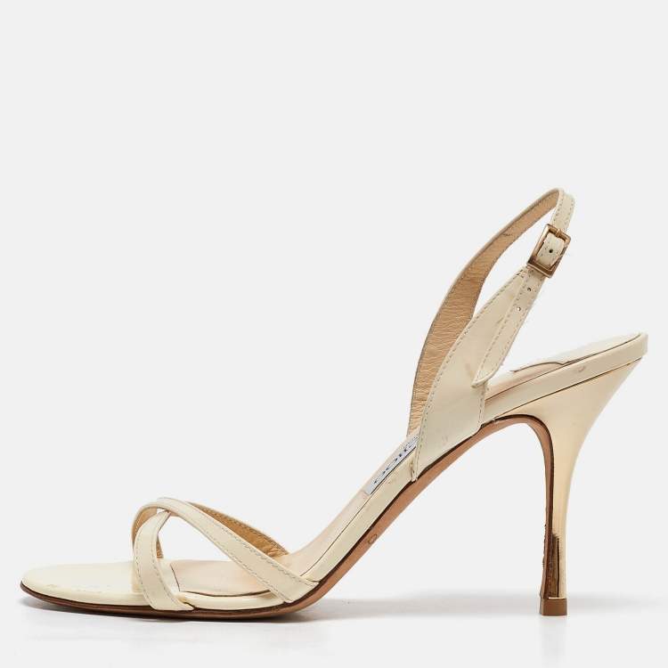 Pre Owned Jimmy Choo Cream Patent Leather Ankle Strap Sandals Size 38