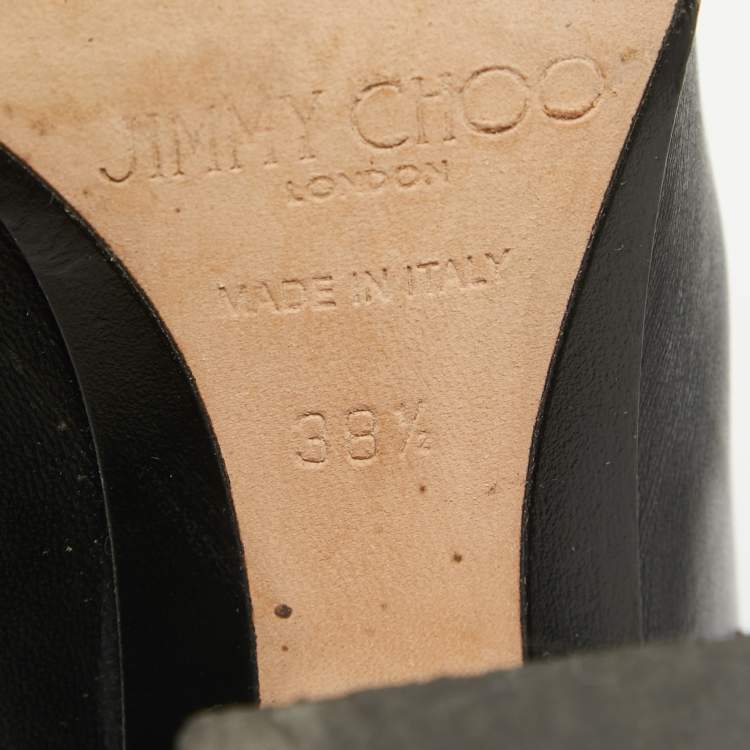 Pre Owned Jimmy Choo Black/Navy Blue  Leather and Suede Ankle Length Boots Size 38.5