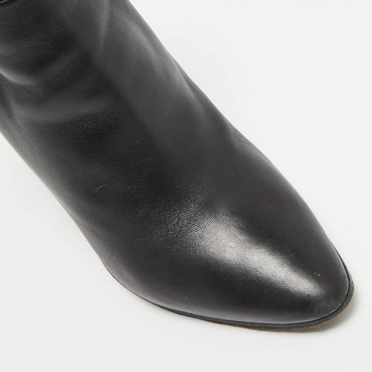 Pre Owned Jimmy Choo Black/Navy Blue  Leather and Suede Ankle Length Boots Size 38.5