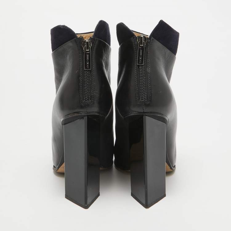 Pre Owned Jimmy Choo Black/Navy Blue  Leather and Suede Ankle Length Boots Size 38.5
