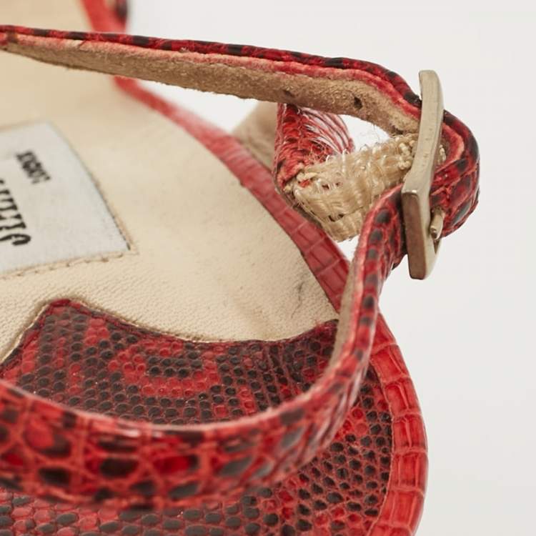 Pre Owned Jimmy Choo Red Embossed Lizard Slingback Sandals Size 39