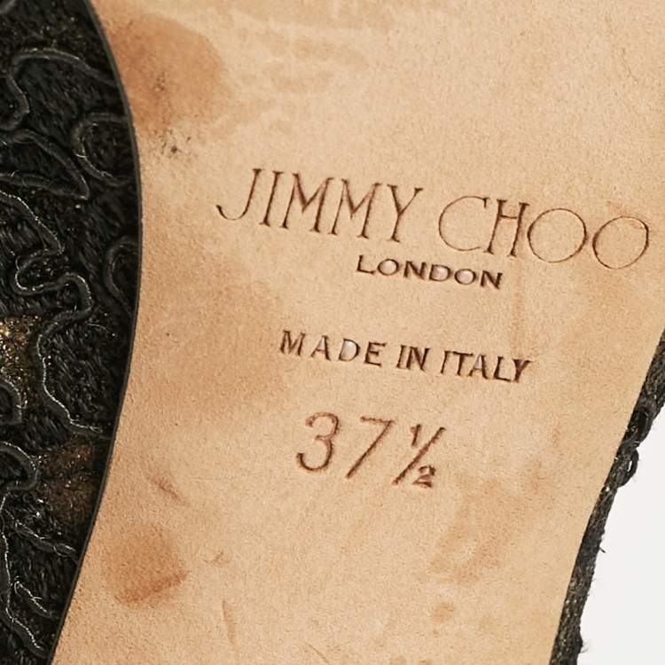 Pre Owned Jimmy Choo Black Lace Shar Slingback Pumps Size 37.5