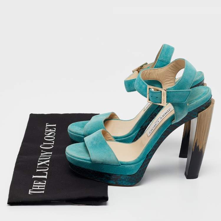 Pre Owned Jimmy Choo Blue Suede Dora Ankle Strap Sandals Size 37.5