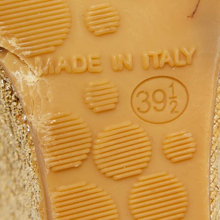 Pre Owned Jimmy Choo Gold Leather Platform Wedge Ankle Strap Sandals Size 39.5