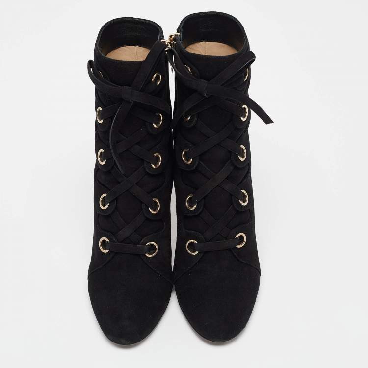 Pre Owned Jimmy Choo Black Suede Blayre 85 Ankle Length Boots 37