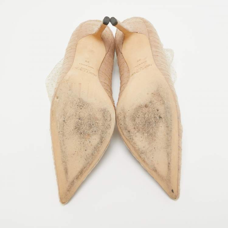 Pre Owned Jimmy Choo Beige Lace and Suede Lavish Pumps Size 39