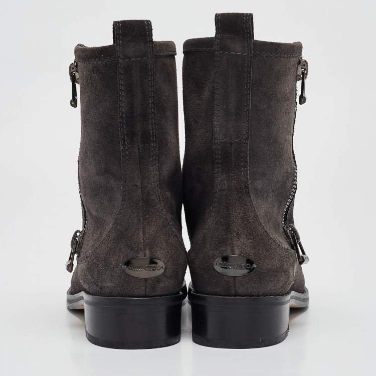 Pre Owned Jimmy Choo Grey Suede Ankle Length Boots Size 35.5