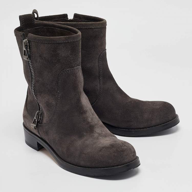 Pre Owned Jimmy Choo Grey Suede Ankle Length Boots Size 35.5