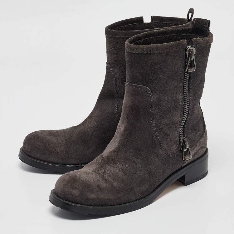 Pre Owned Jimmy Choo Grey Suede Ankle Length Boots Size 35.5