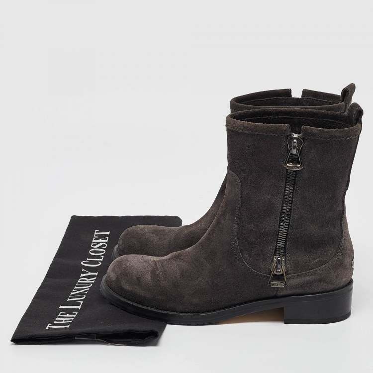 Pre Owned Jimmy Choo Grey Suede Ankle Length Boots Size 35.5