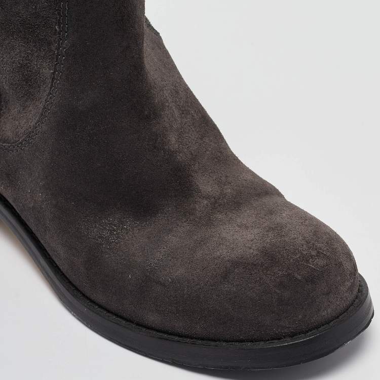 Pre Owned Jimmy Choo Grey Suede Ankle Length Boots Size 35.5
