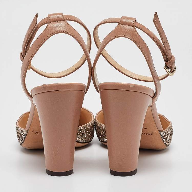 Pre Owned Jimmy Choo Beige/Silver Glitter and Leather Micky Pumps Size 39