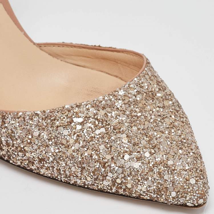 Pre Owned Jimmy Choo Beige/Silver Glitter and Leather Micky Pumps Size 39