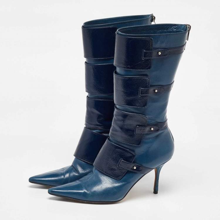 Navy blue calf boots best sale