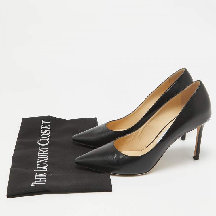 Pre Owned Jimmy Choo Black Leather Romy Pumps Size 38