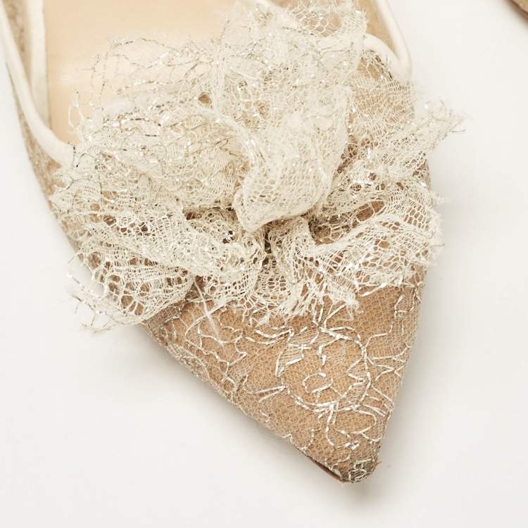 Pre Owned Jimmy Choo Beige Lace Floral Applique Pumps Size 38.5 