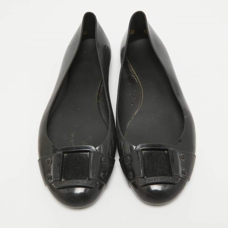 Pre Owned Jimmy Choo Black Rubber Ballet Flats Size 40