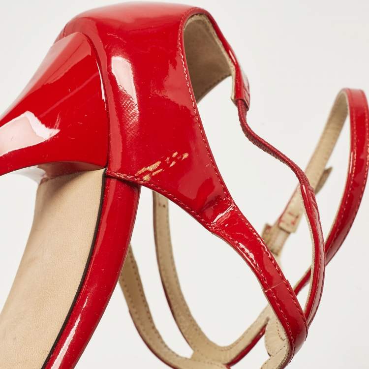 Pre Owned Jimmy Choo Red Patent Ivette Ankle Strap Sandals Size 39