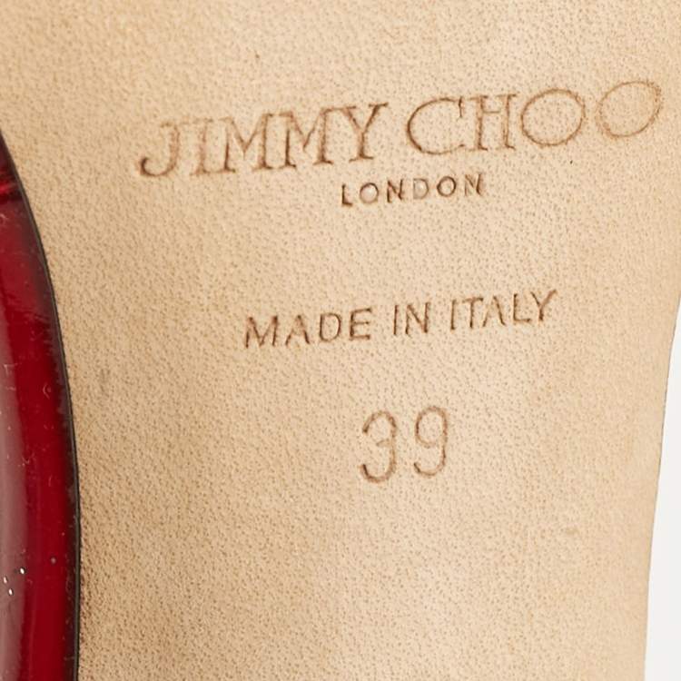 Pre Owned Jimmy Choo Red Patent Ivette Ankle Strap Sandals Size 39