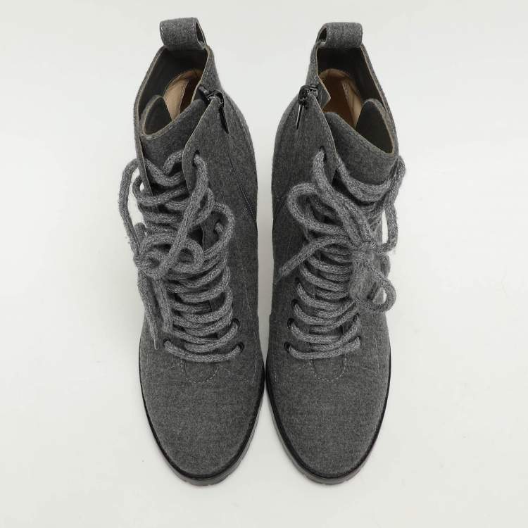 Pre Owned Jimmy Choo Grey Fabric Ankle Length Boots Size 39