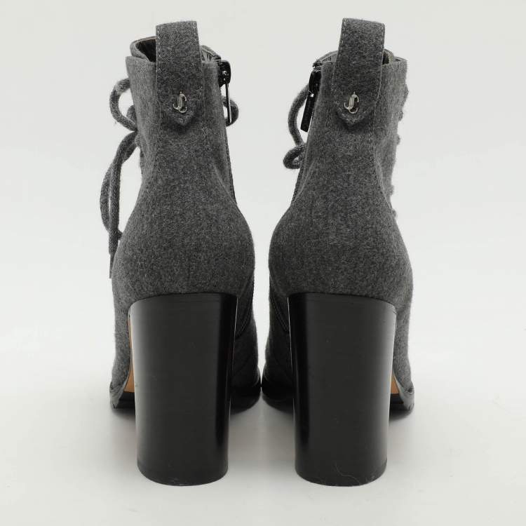 Pre Owned Jimmy Choo Grey Fabric Ankle Length Boots Size 39