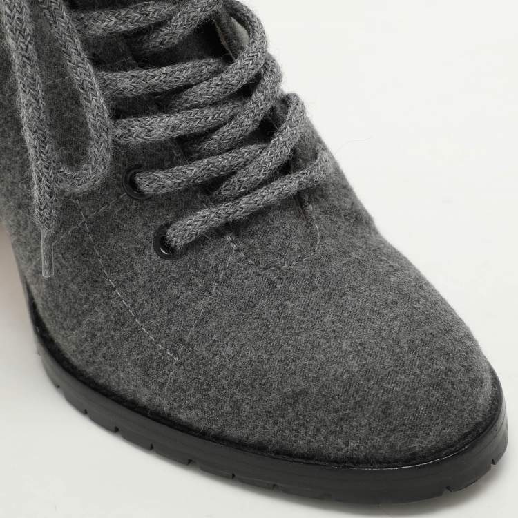 Pre Owned Jimmy Choo Grey Fabric Ankle Length Boots Size 39