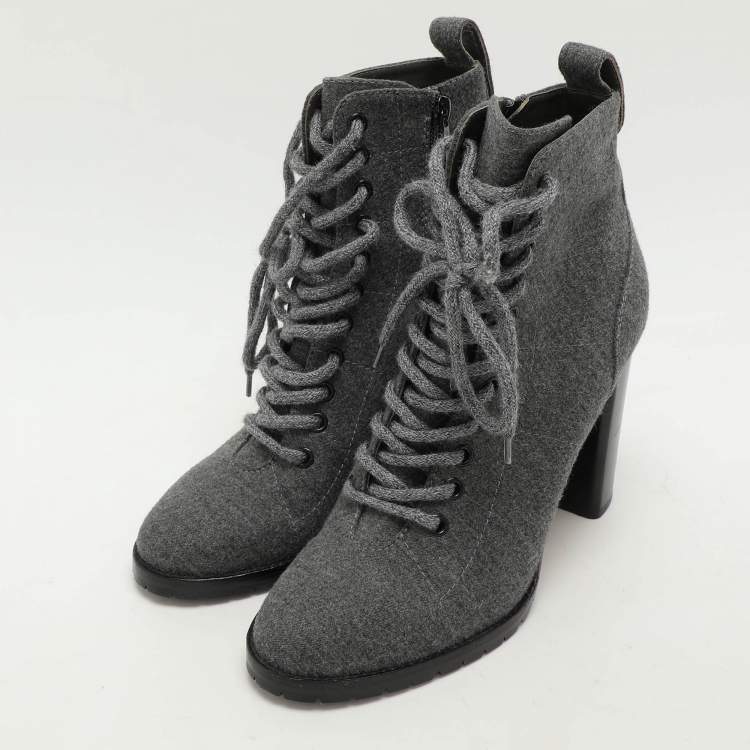 Pre Owned Jimmy Choo Grey Fabric Ankle Length Boots Size 39