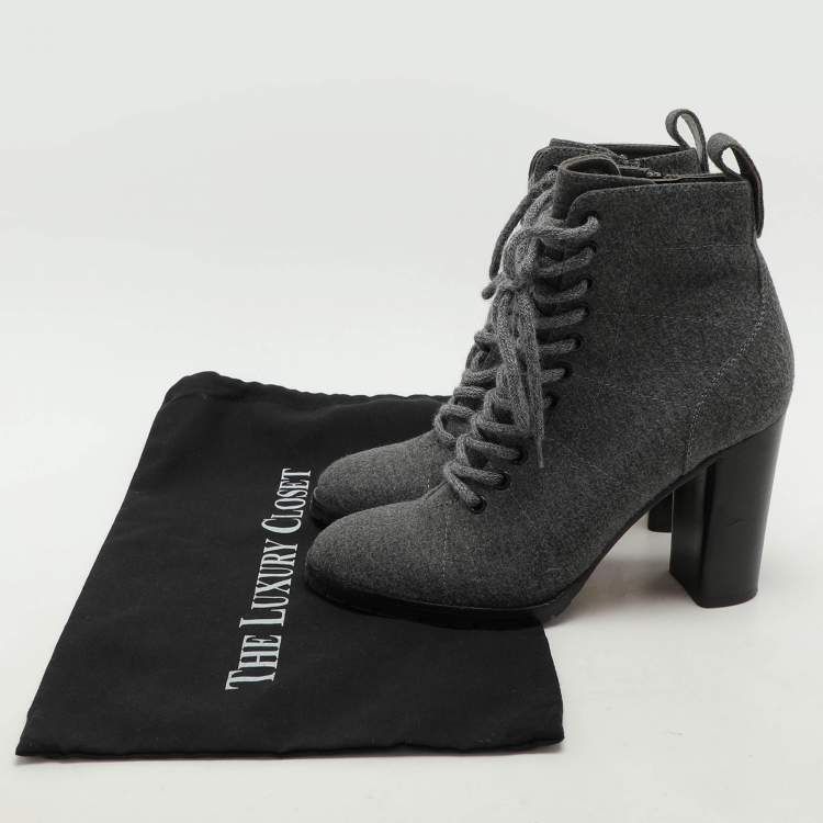 Pre Owned Jimmy Choo Grey Fabric Ankle Length Boots Size 39