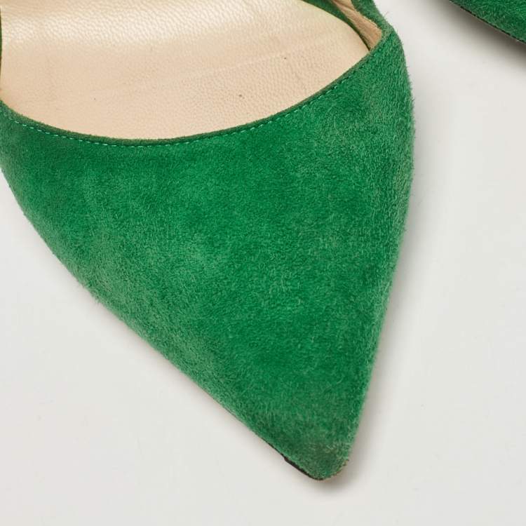Pre Owned Jimmy Choo Green Patent Leather and Suede Liz Pointed Toe D'orsay Pumps Size 36.5