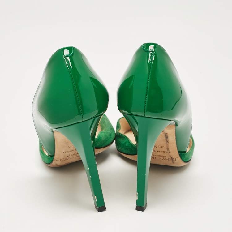 Pre Owned Jimmy Choo Green Patent Leather and Suede Liz Pointed Toe D'orsay Pumps Size 36.5