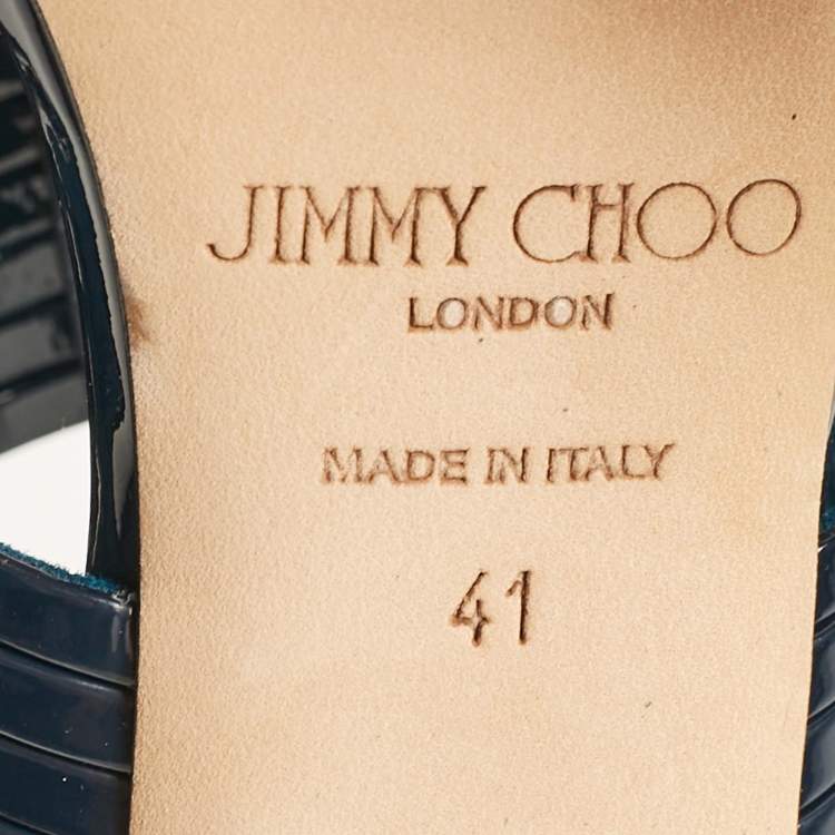 Pre Owned Jimmy Choo Blue Patent Leather and Suede Ankle Strap Sandals Size 41